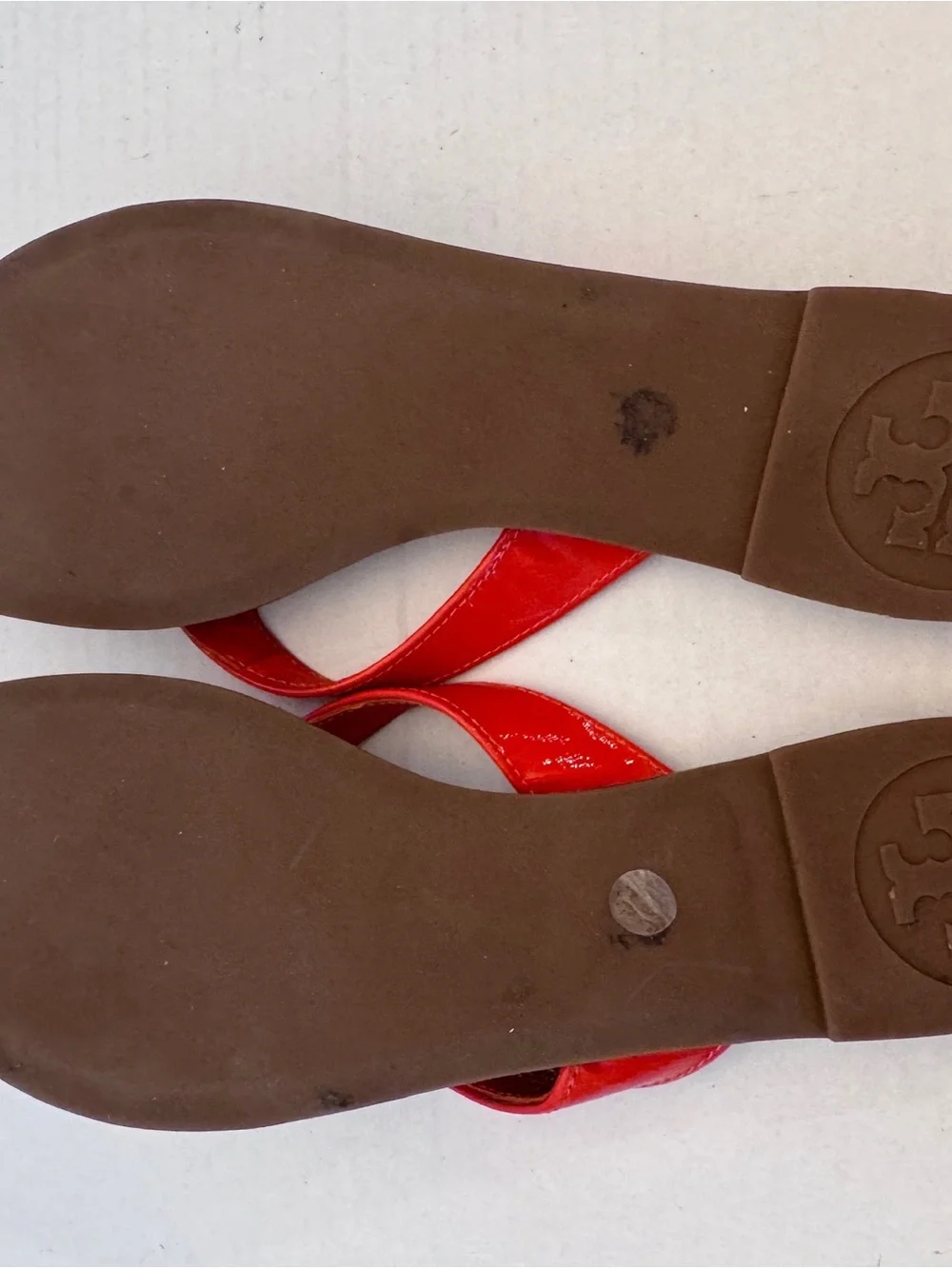 Tory Burch Womens 8M Thora Patent Leather Thong Flip Flops Flats Red Summer Pool